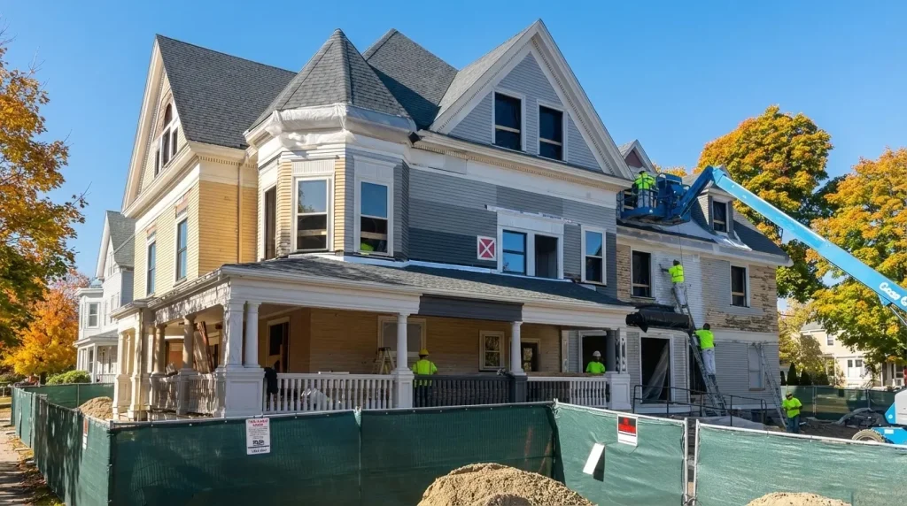 Professional exterior house painting on a residential home in Cape Cod, MA